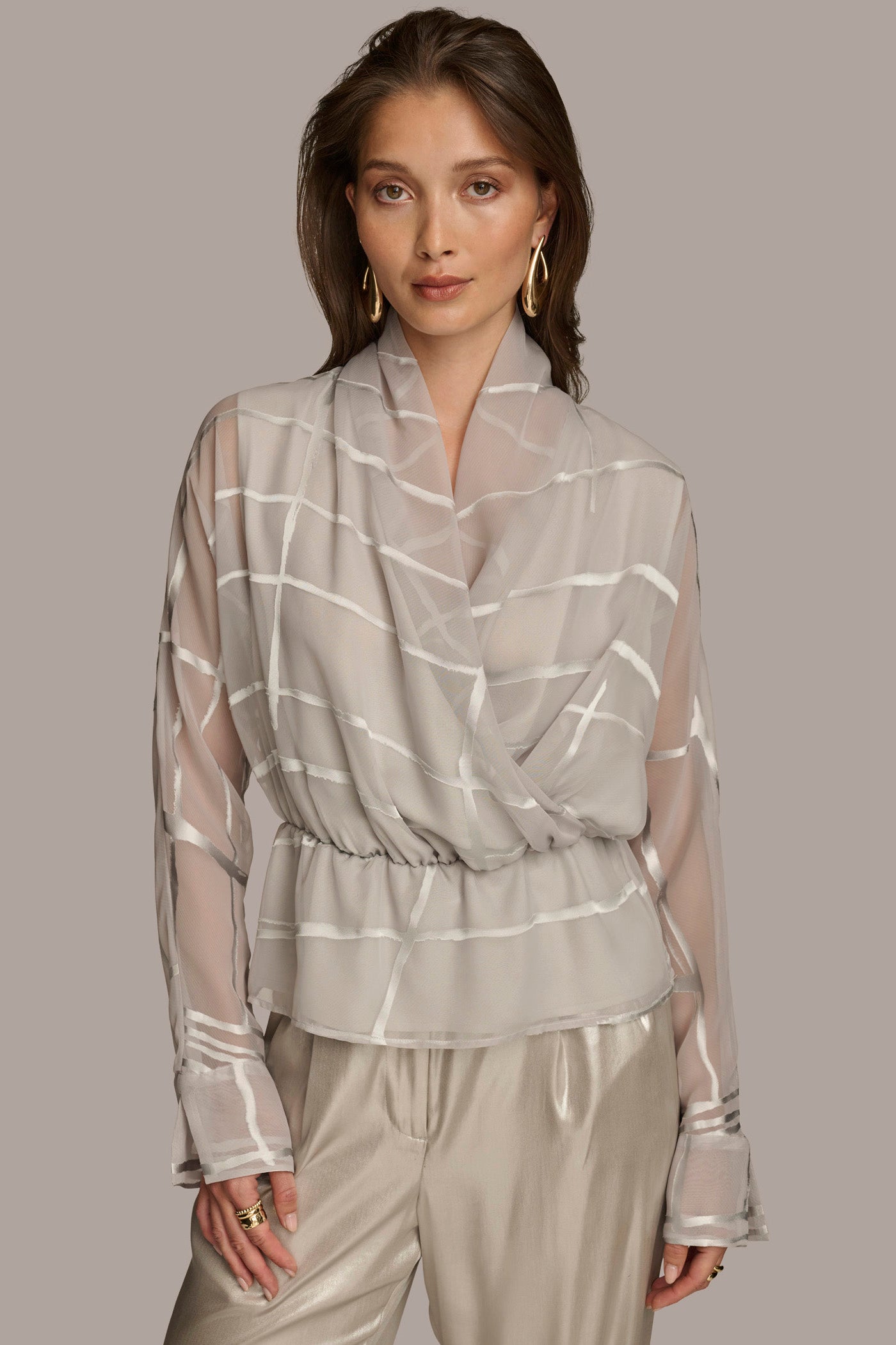 (image for) ACCLAIMED BURNOUT FAUX WRAP BLOUSE